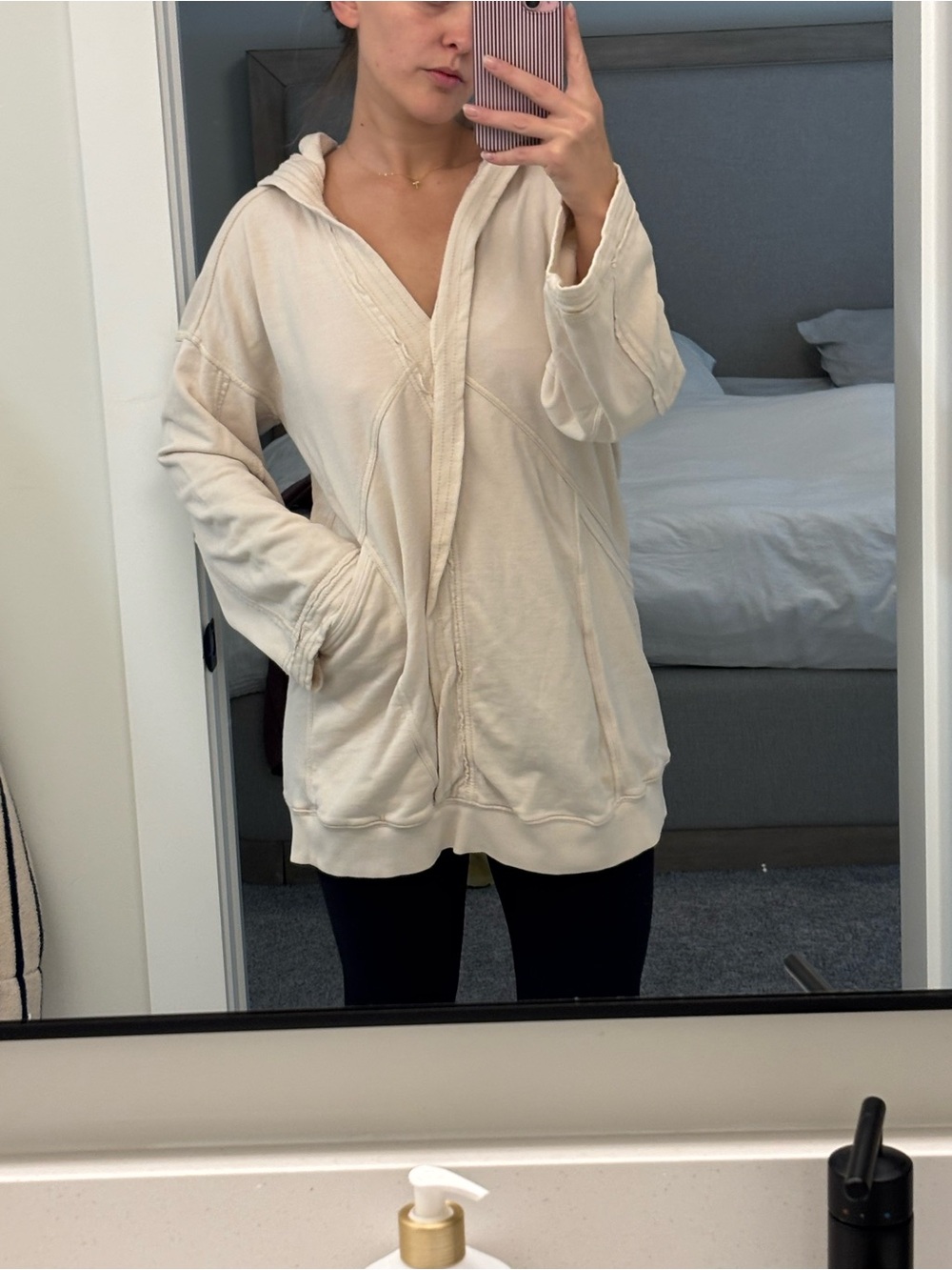 Anthropologie Cream Hooded Oversized Sweater